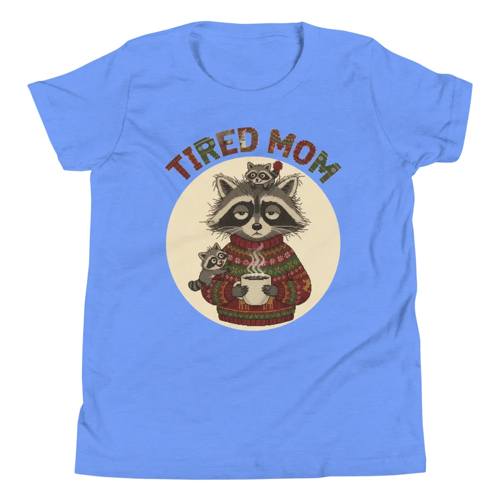 Tired Mom Kids' Ugly Christmas Tee, Blue