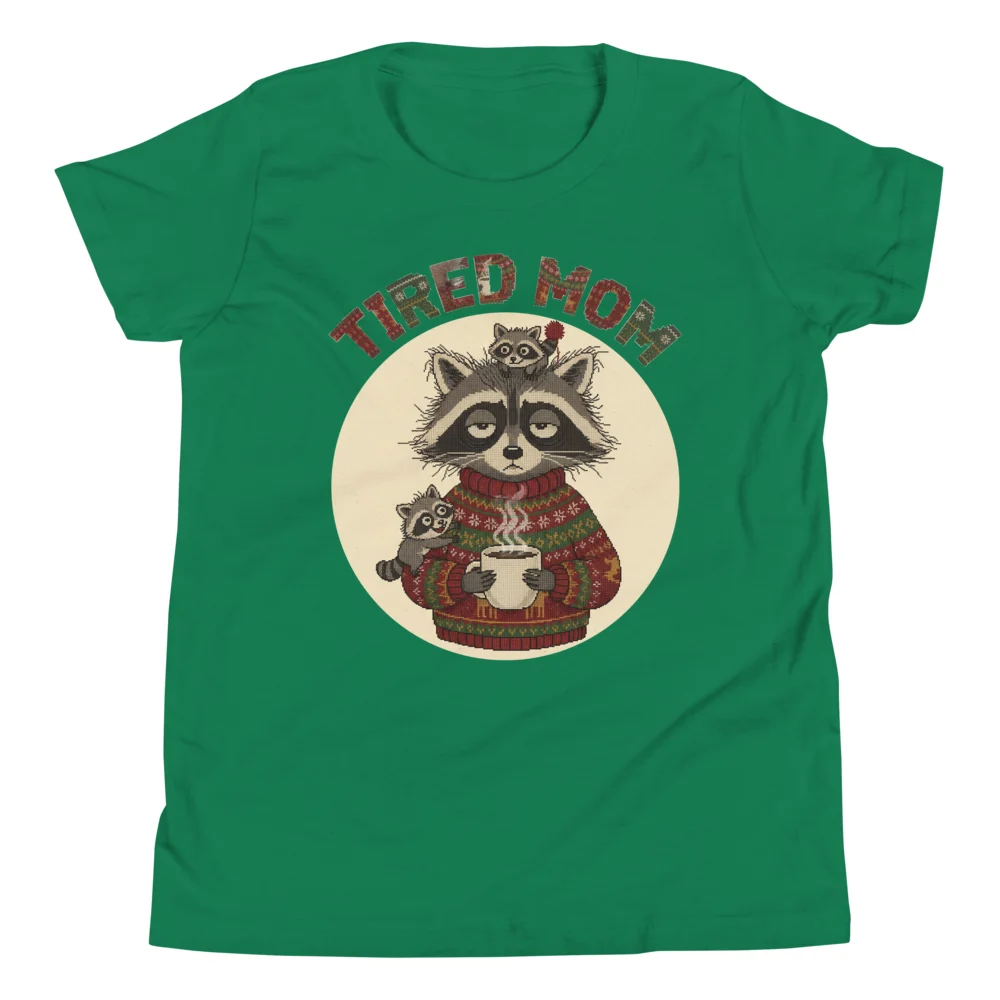 Tired Mom Kids' Ugly Christmas Tee, Green