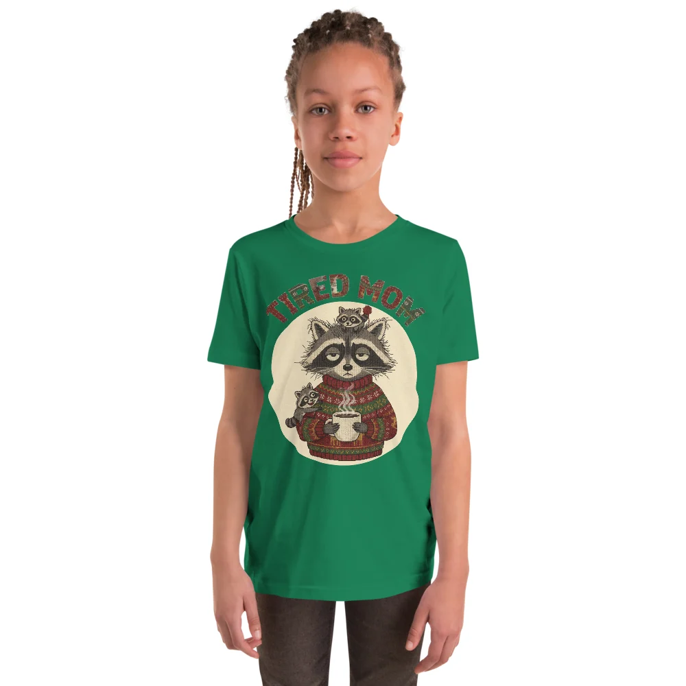 Tired Mom Kids' Ugly Christmas Tee, Green model