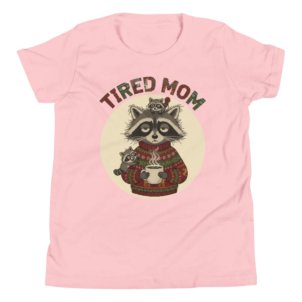 Tired Mom Kids' Ugly Christmas Tee, Light Pink