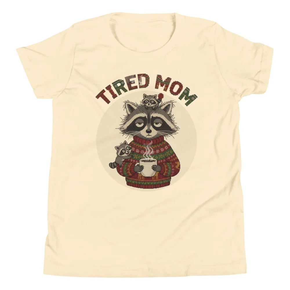 Tired Mom Kids' Ugly Christmas Tee, Vintage White