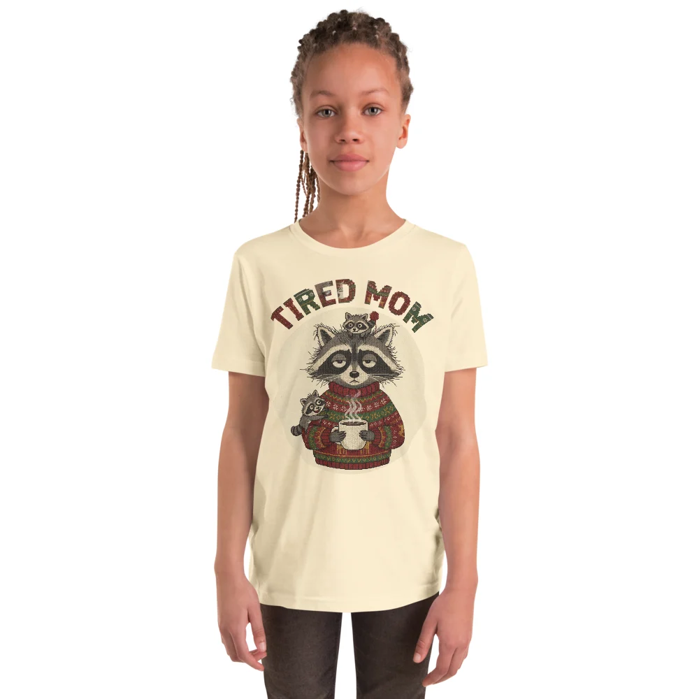 Tired Mom Kids' Ugly Christmas Tee, Vintage White model