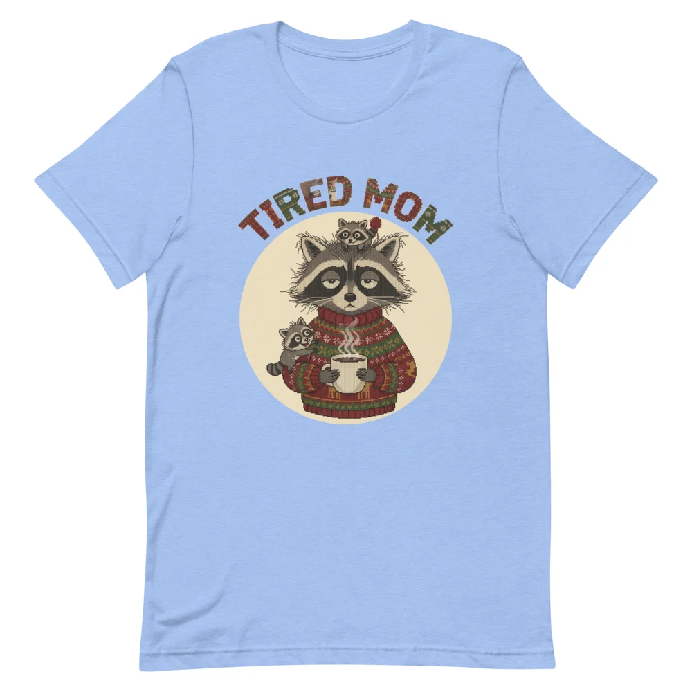 Tired Mom Ugly Christmas Tee, Blue