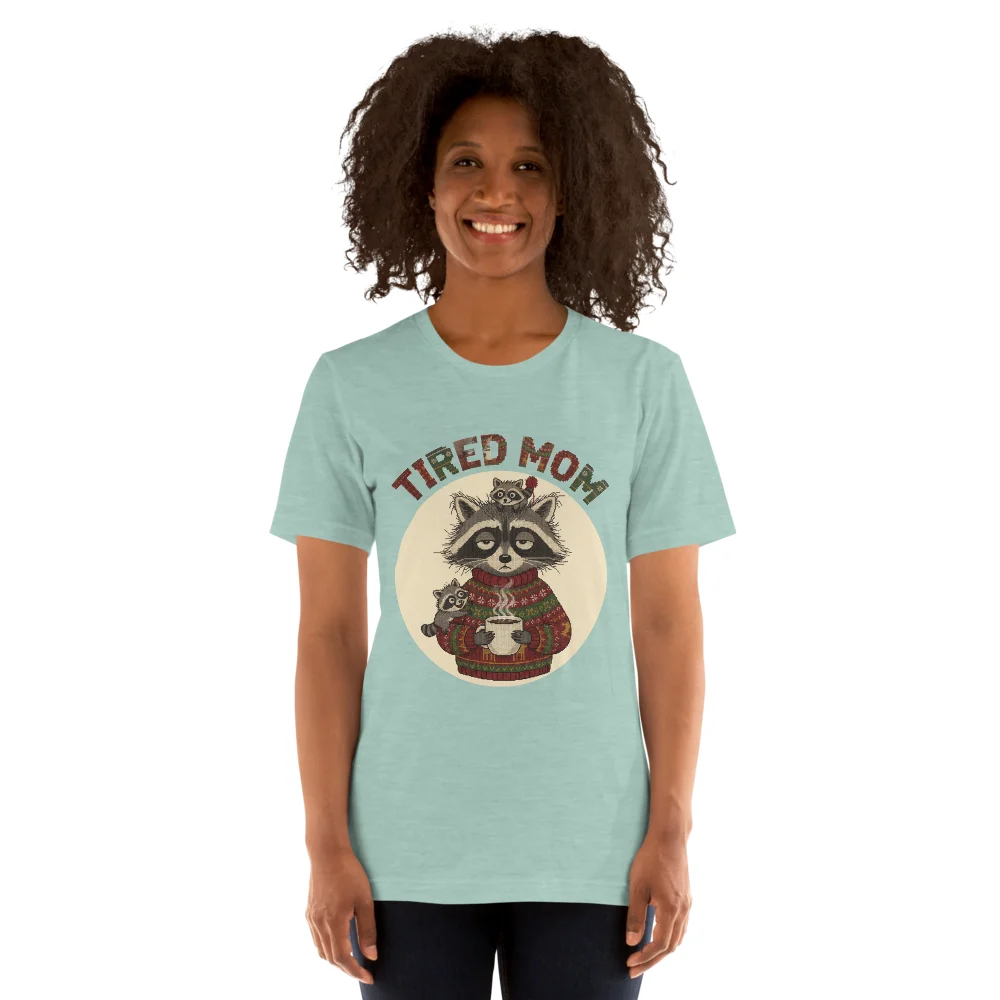 Tired Mom Ugly Christmas Tee, Green model