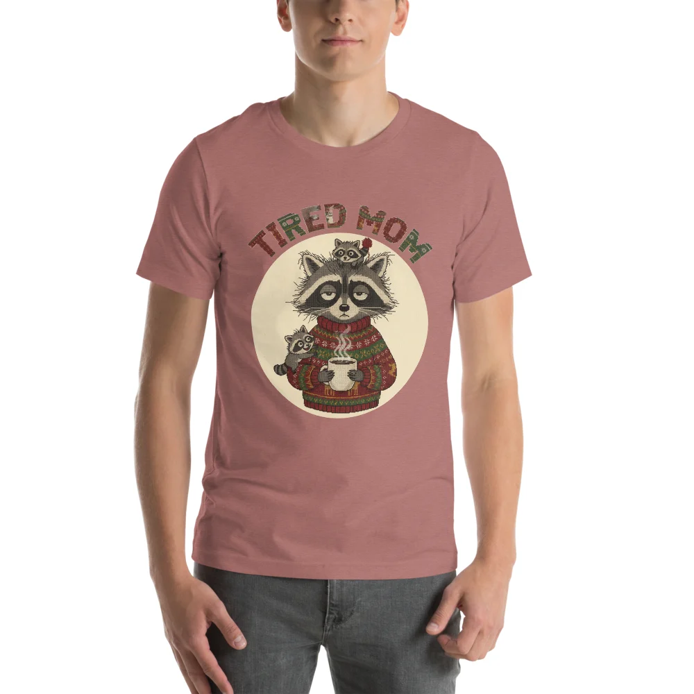 Tired Mom Ugly Christmas Tee, Mauve model