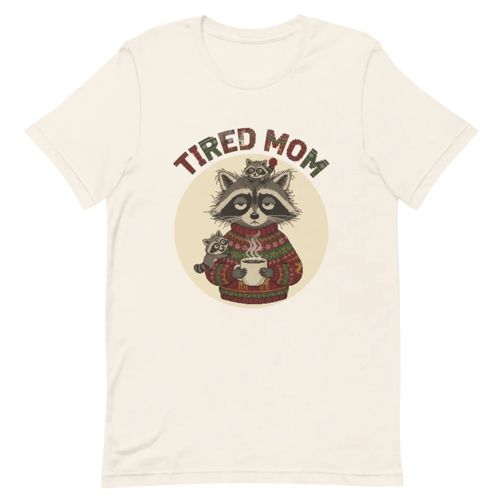 Tired Mom Ugly Christmas Tee, Vintage White