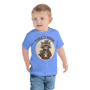 Tired Mom Toddler Ugly Christmas Tee — Blue model