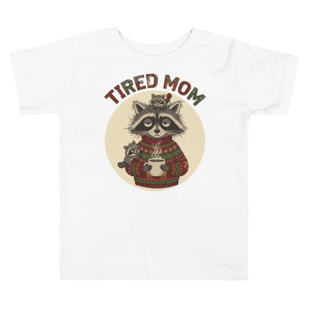 Tired Mom Toddler Ugly Christmas Tee, Pure White flat