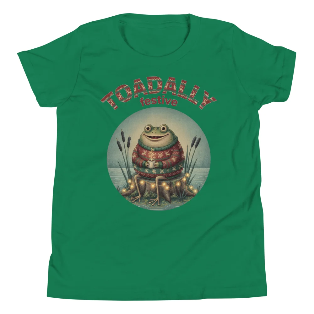 Toadally Festive Kids' Ugly Christmas Tee, Green