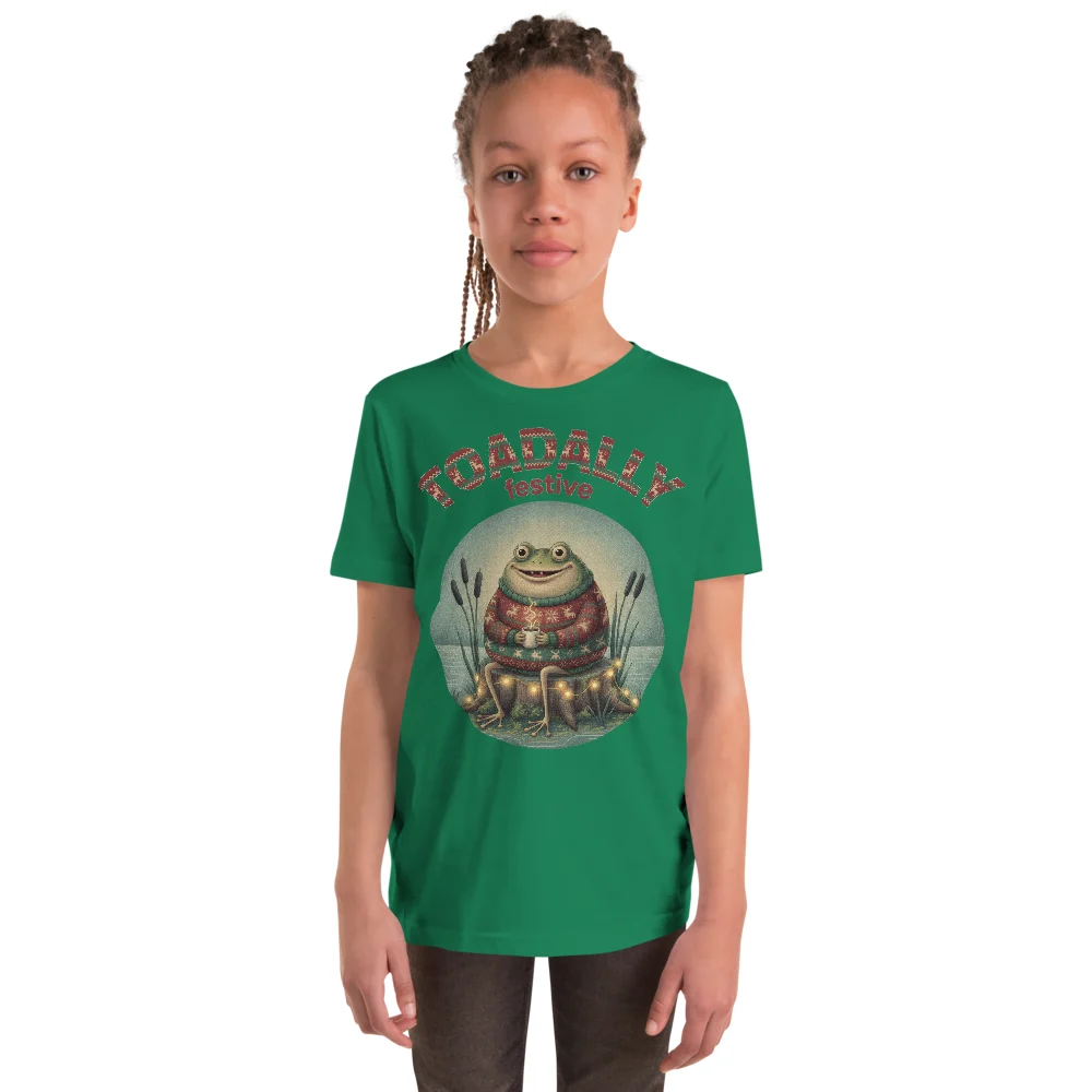 Toadally Festive Kids' Ugly Christmas Tee, Green model
