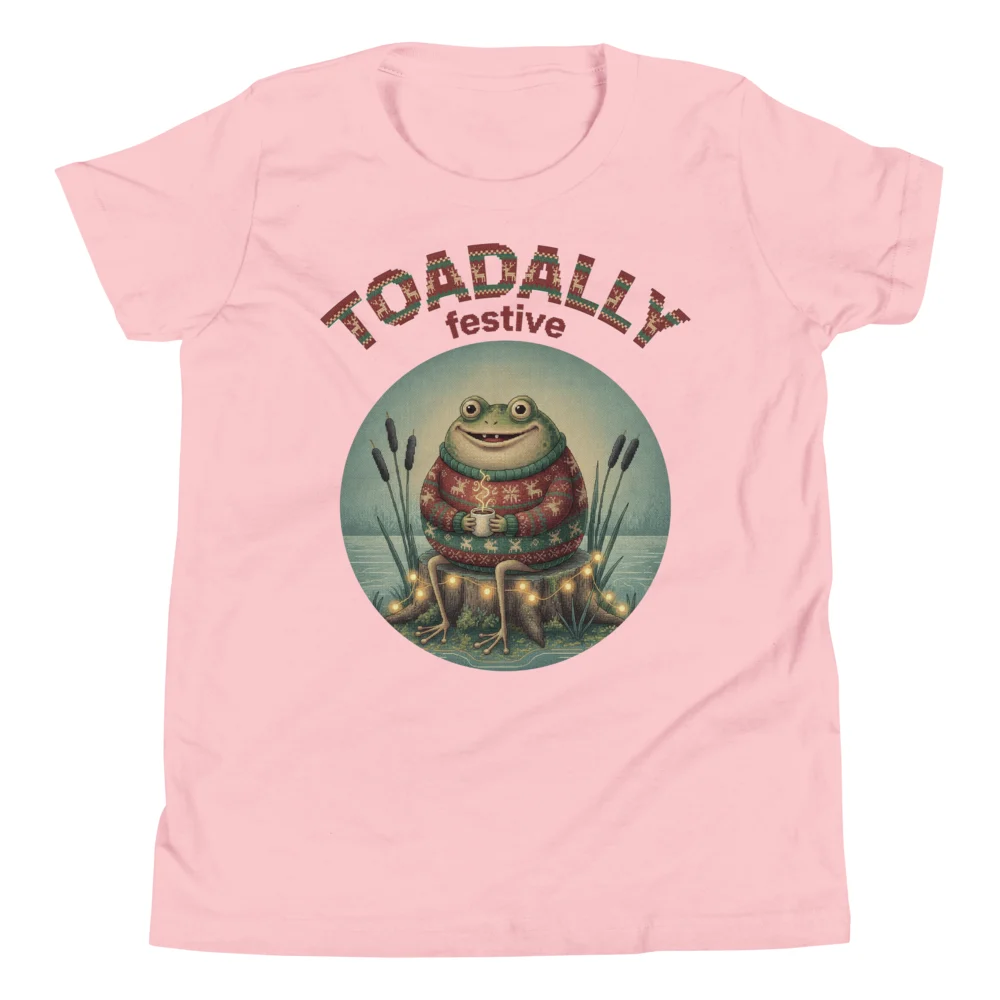 Toadally Festive Kids' Ugly Christmas Tee, Light Pink