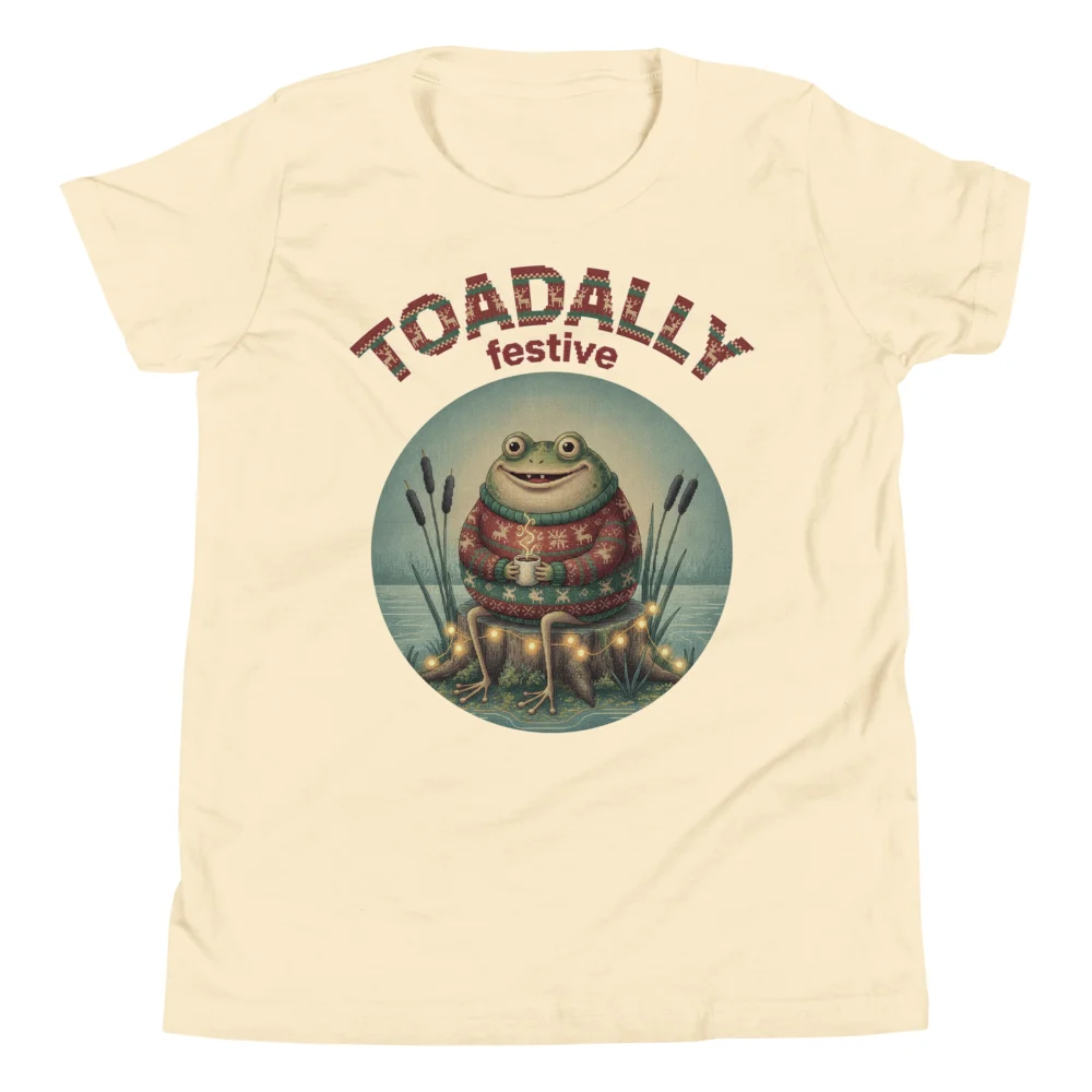 Toadally Festive Kids' Ugly Christmas Tee, Vintage White