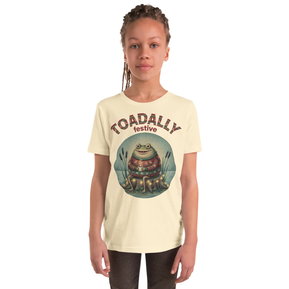 Toadally Festive Kids' Ugly Christmas Tee, Vintage White model