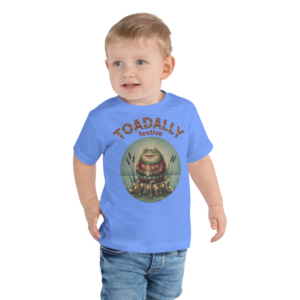 Toadally Festive Toddler Ugly Christmas Tee — Blue model