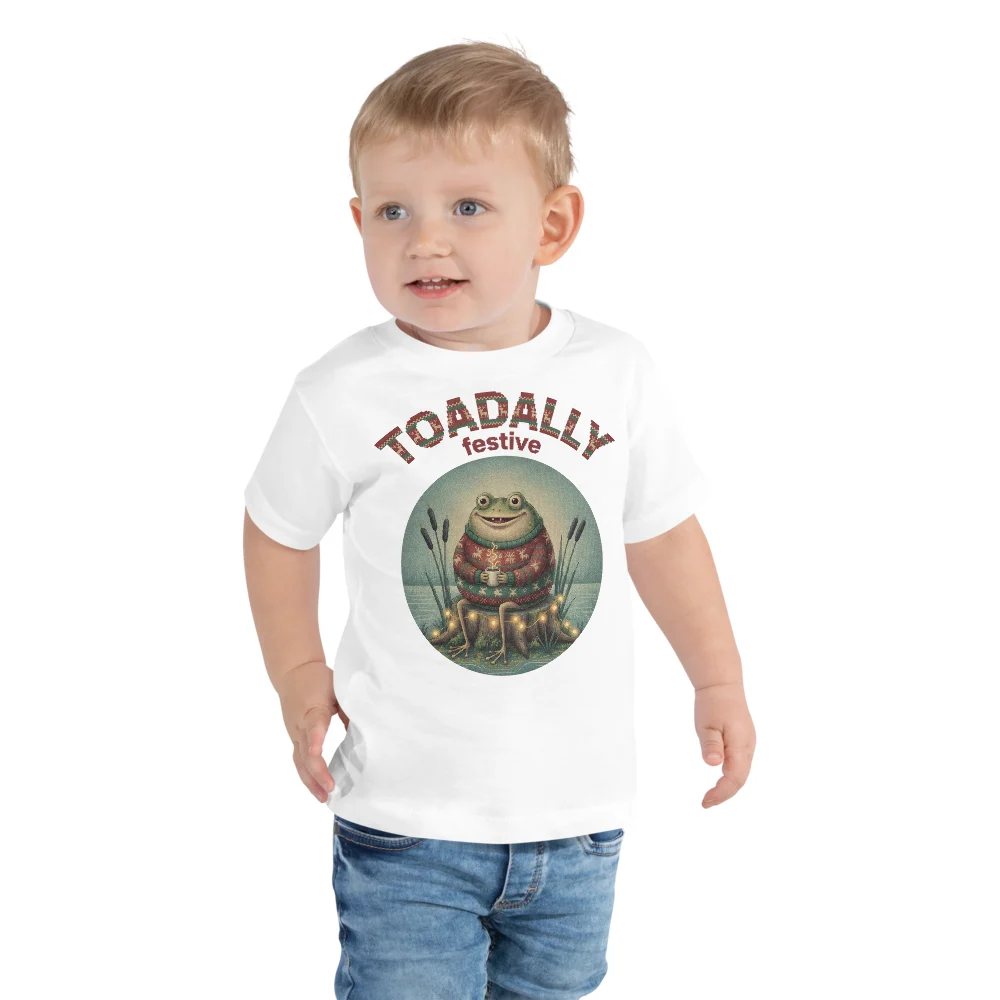 Toadally Festive Toddler Ugly Christmas Tee, Pure White model