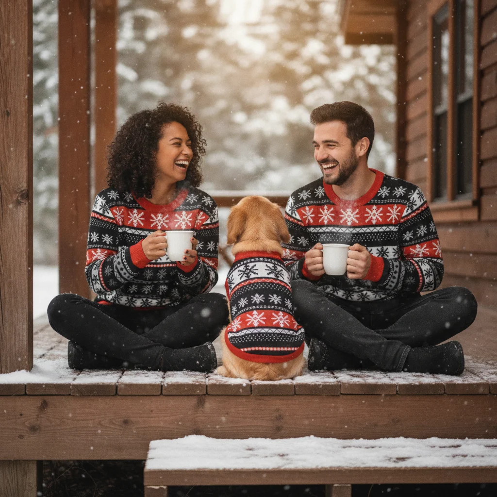 Selbu Stars Knitted Christmas Sweater worn at a Christmas gathering