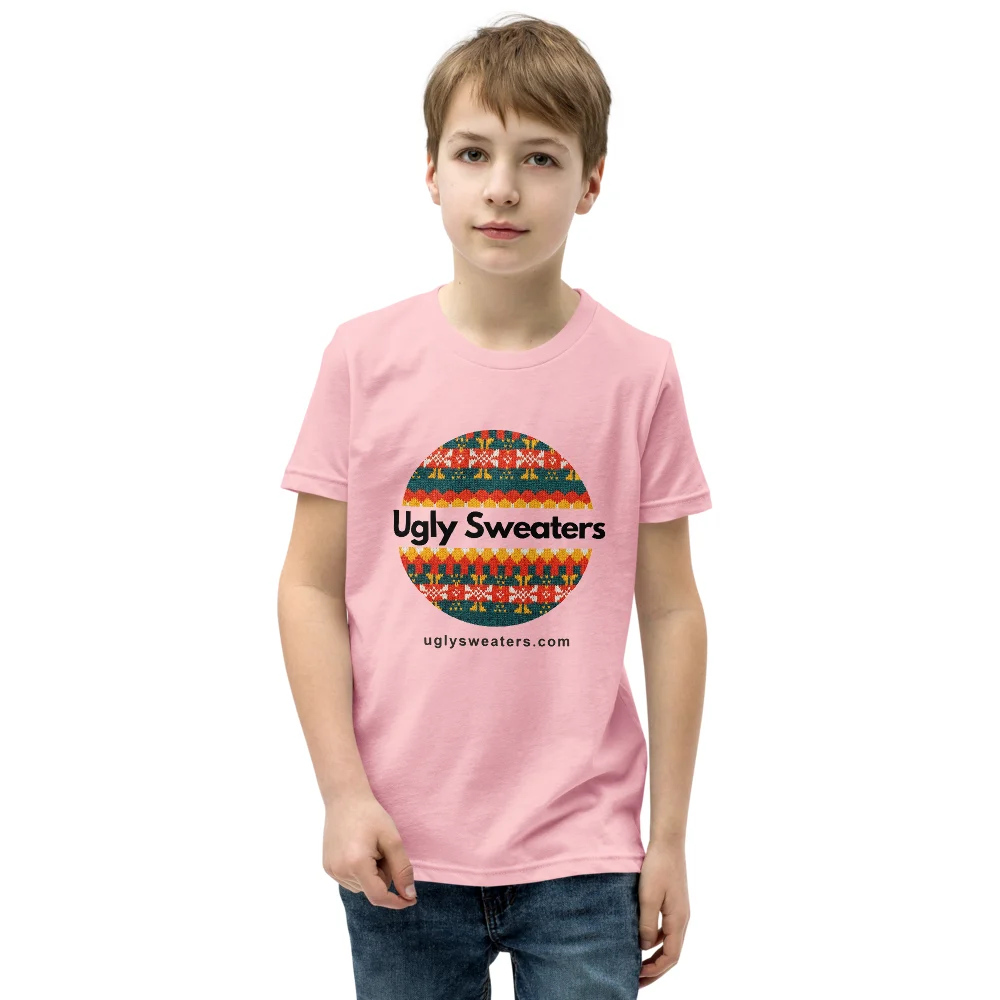 Ugly Sweaters Logo Kids' Ugly Christmas Tee, Light Pink model