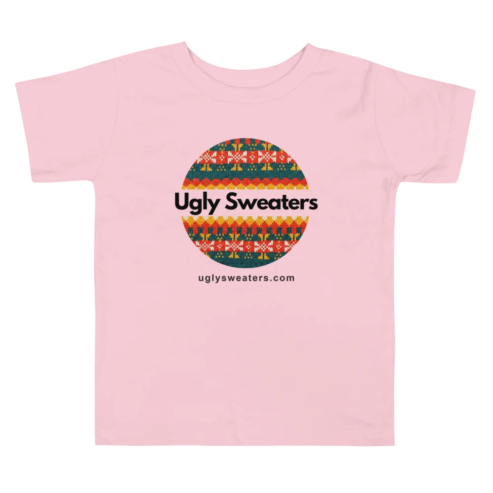 Ugly Sweaters Logo Toddler Ugly Christmas Tee, Light Pink flat