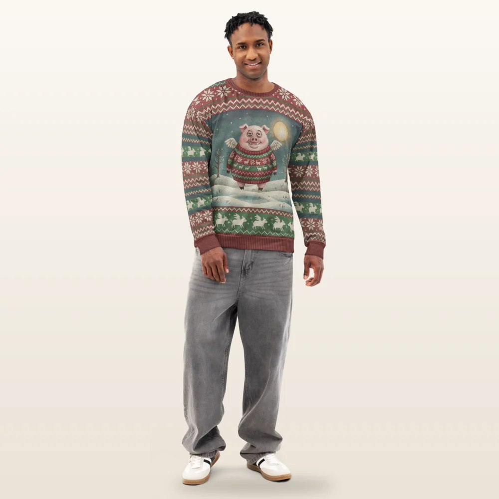 When Pigs Fly All-Over-Print Christmas Sweatshirt