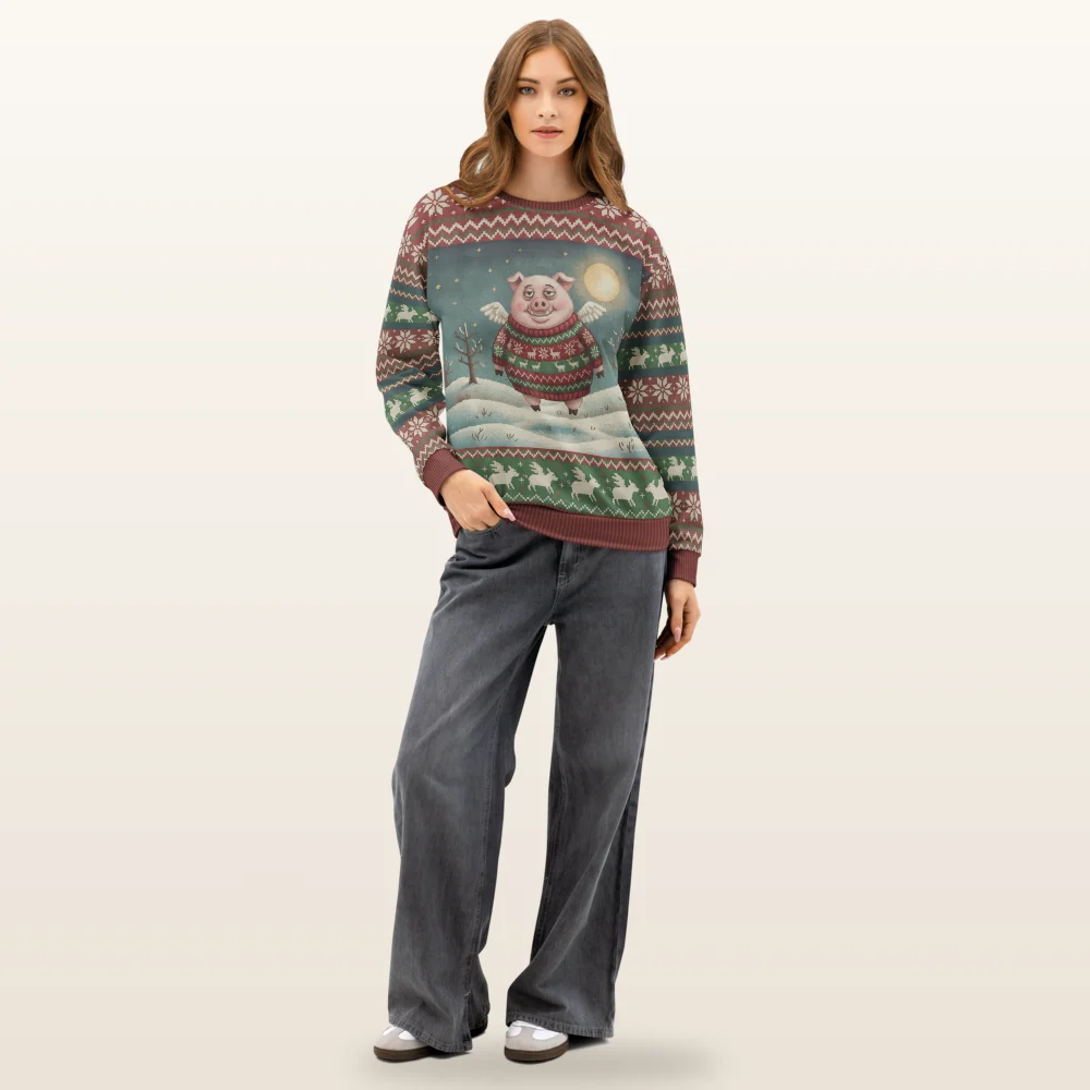 When Pigs Fly All-Over-Print Christmas Sweatshirt