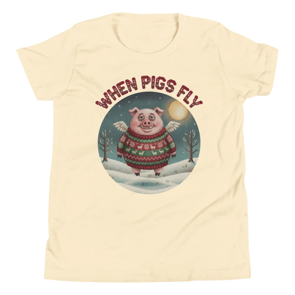 When Pigs Fly Kids' Ugly Christmas Tee, Vintage White