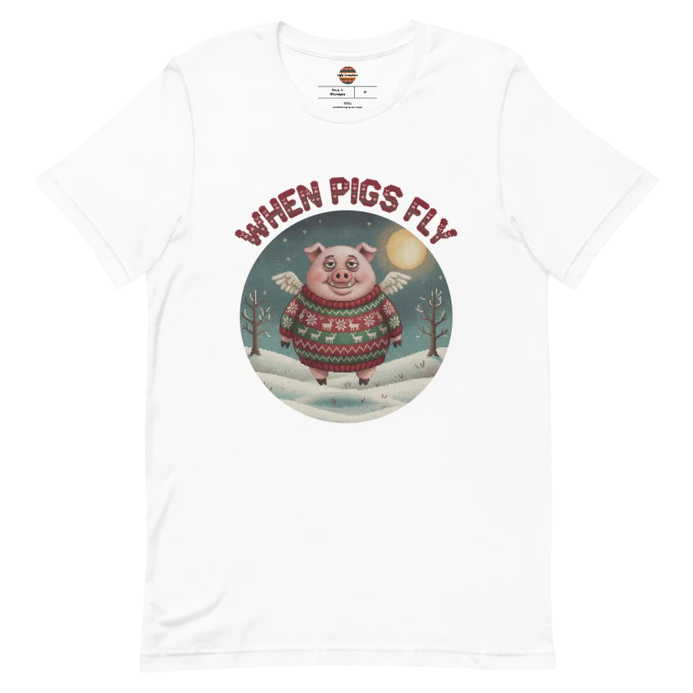When Pigs Fly Ugly Christmas Tee