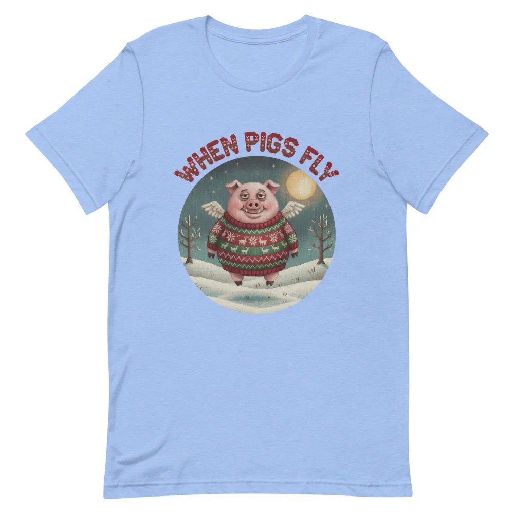 When Pigs Fly Ugly Christmas Tee, Blue