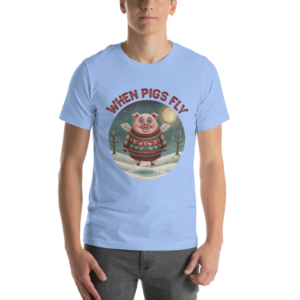 When Pigs Fly Ugly Christmas Tee — Blue model