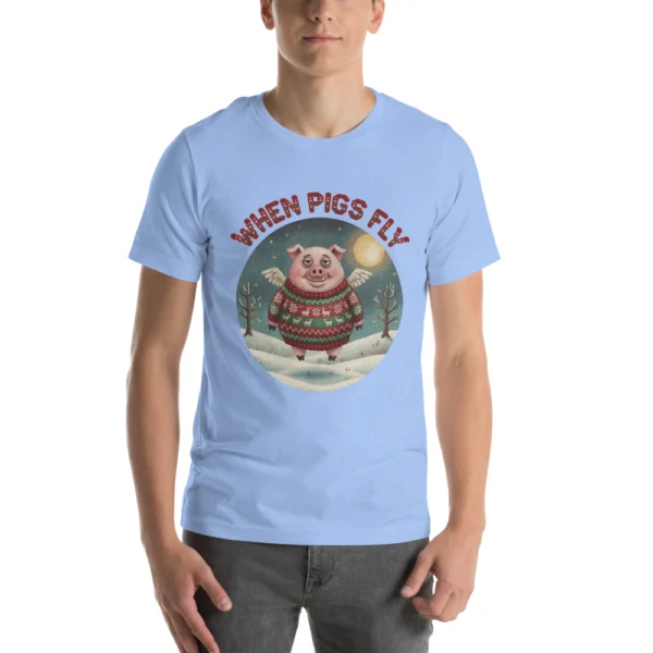 When Pigs Fly knitted-badge tee on a model