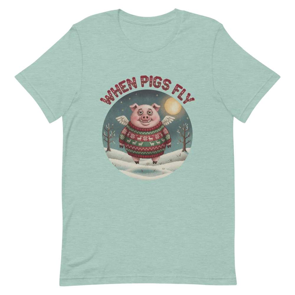 When Pigs Fly Ugly Christmas Tee, Green