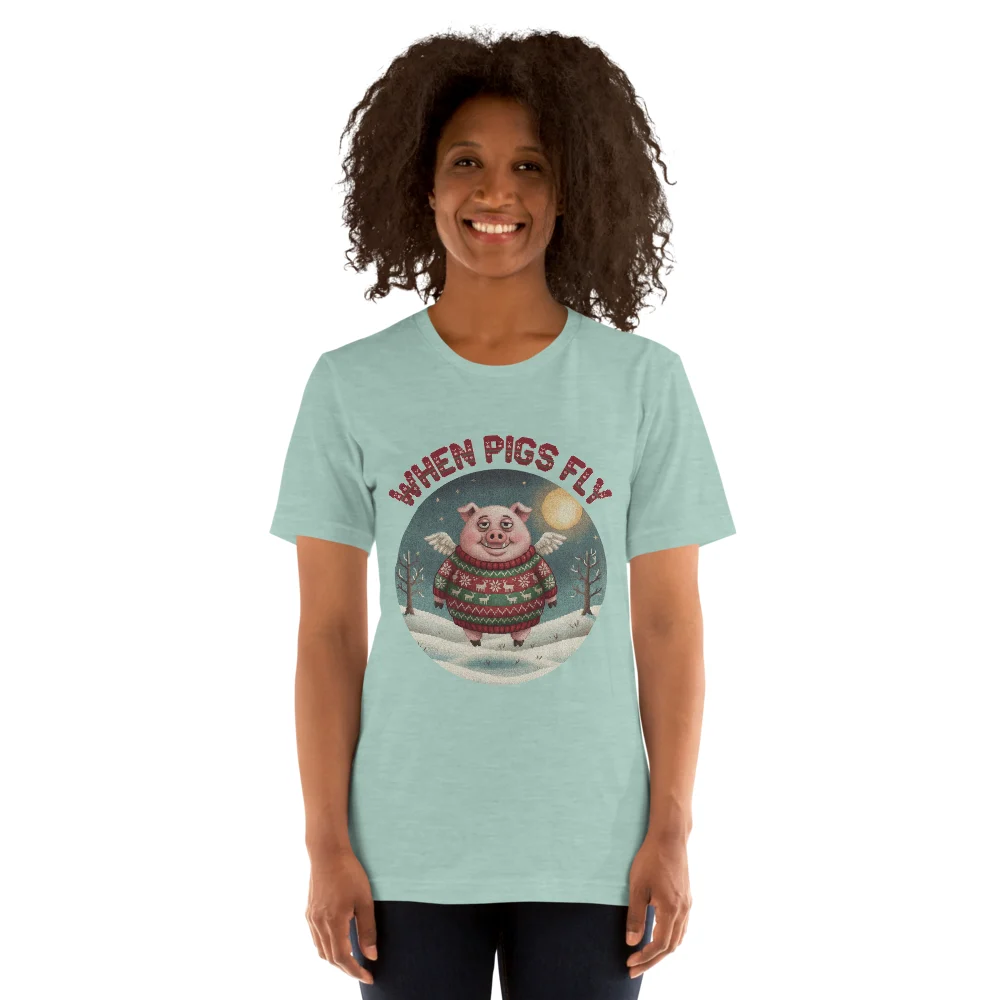 When Pigs Fly Ugly Christmas Tee, Green model