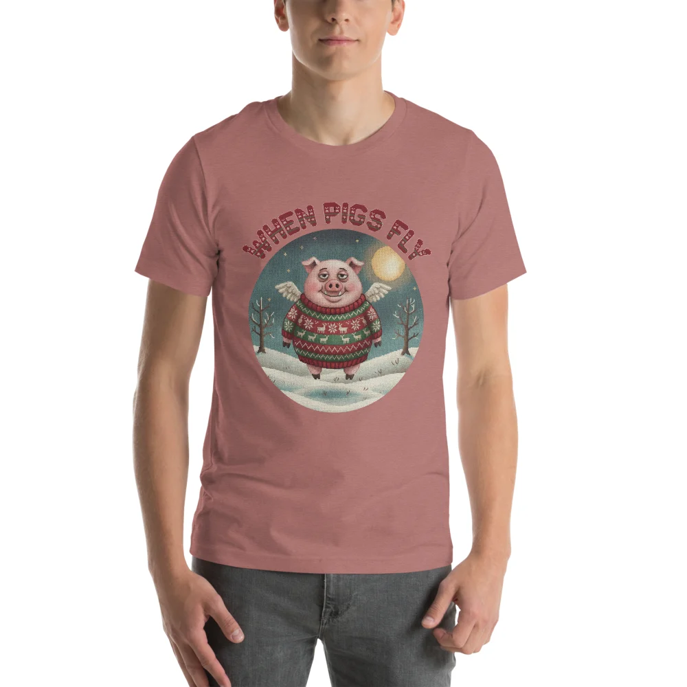 When Pigs Fly Ugly Christmas Tee, Mauve model