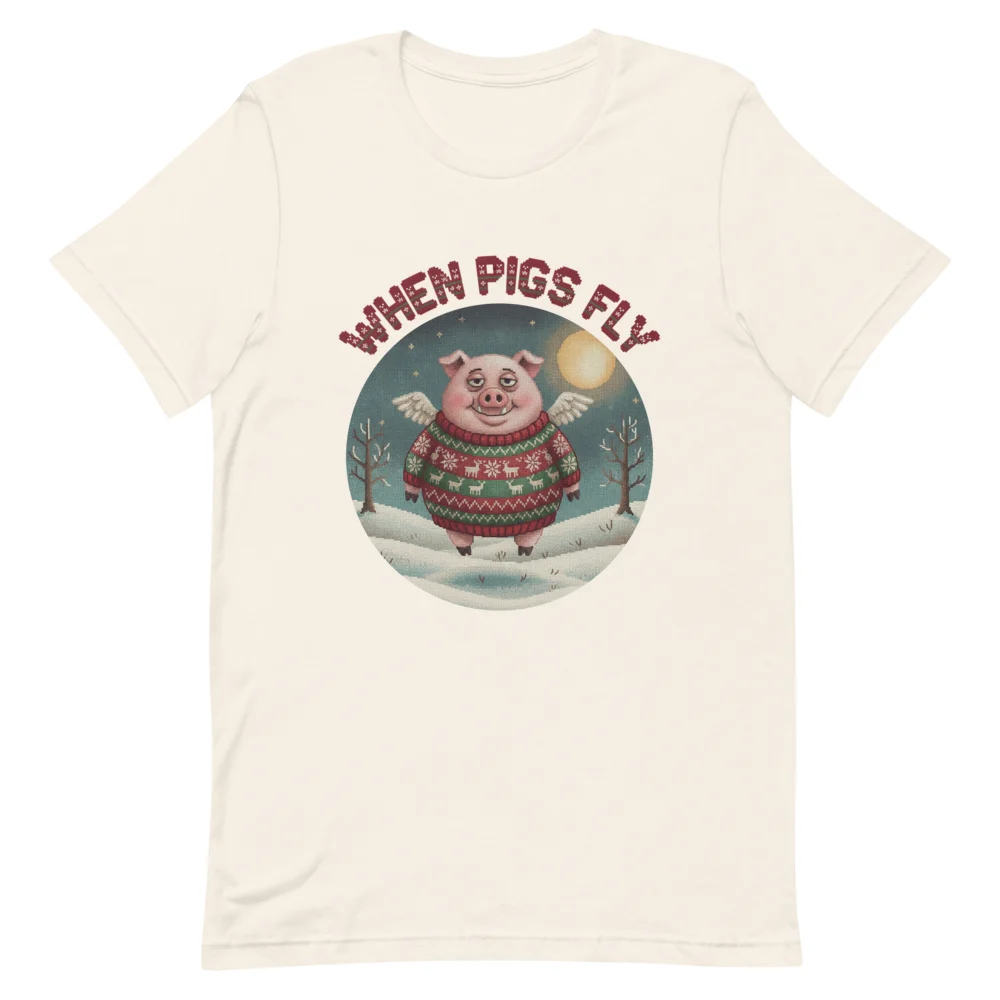 When Pigs Fly Ugly Christmas Tee, Vintage White