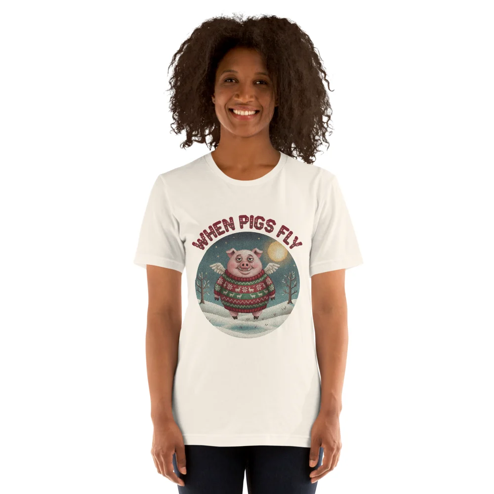 When Pigs Fly Ugly Christmas Tee, Vintage White model