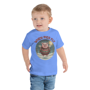 When Pigs Fly Toddler Ugly Christmas Tee — Blue model