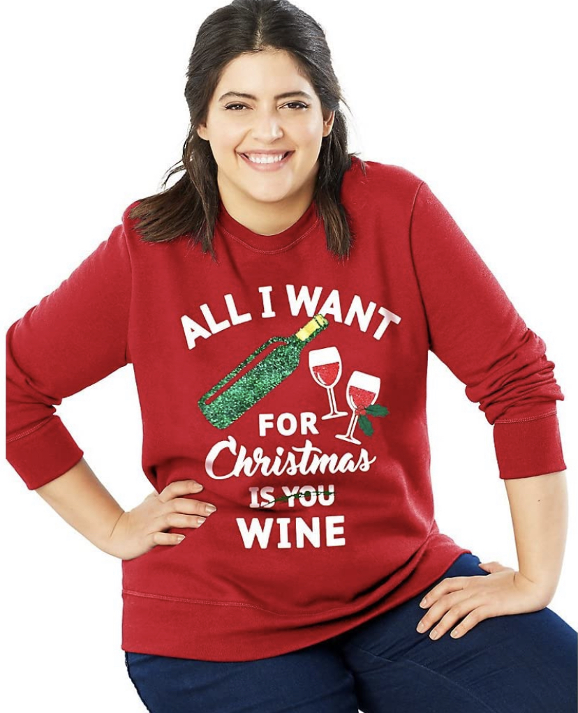All I Want For Christmas Ugly Christmas Sweater on a plus size model