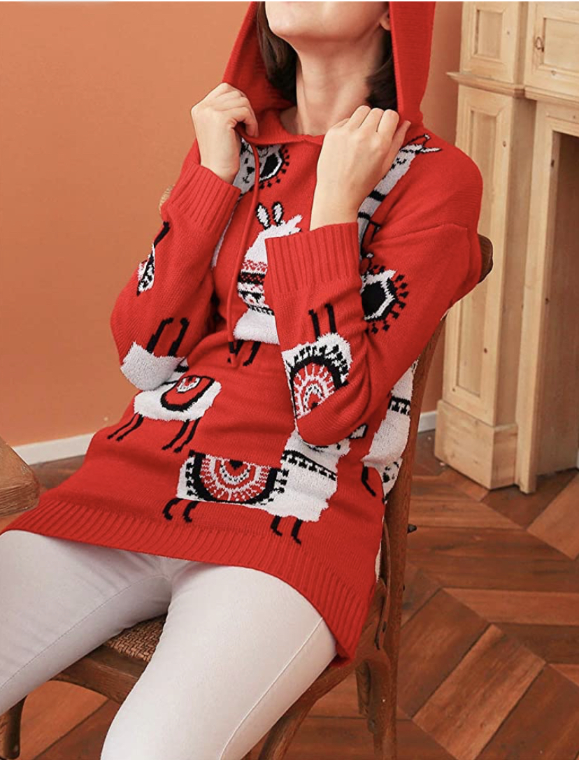 Reindeer Knitted Ugly Christmas Sweater Hoodie on a plus size model