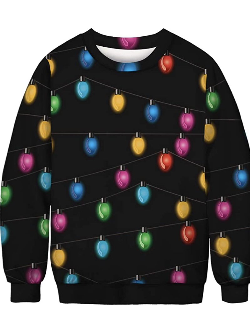 3D Light Bulb Ugly Christmas Sweater on a plus size model