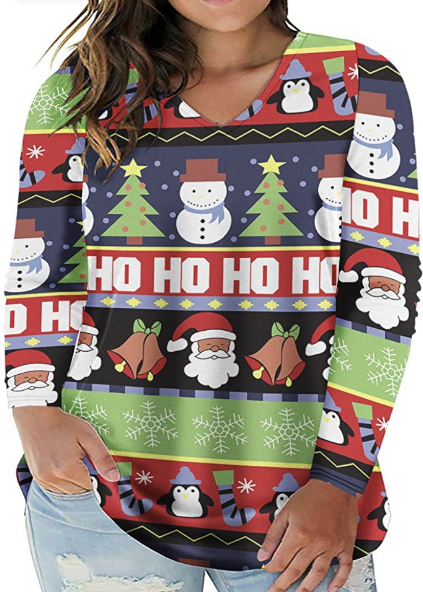 Ho Ho Ho Casual Tee Tunic Sweater on a plus size model