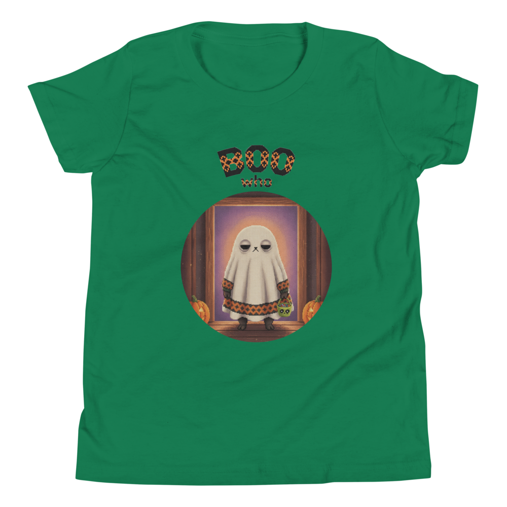 Boo Who Kids' Halloween Ugly Tee — Green flat