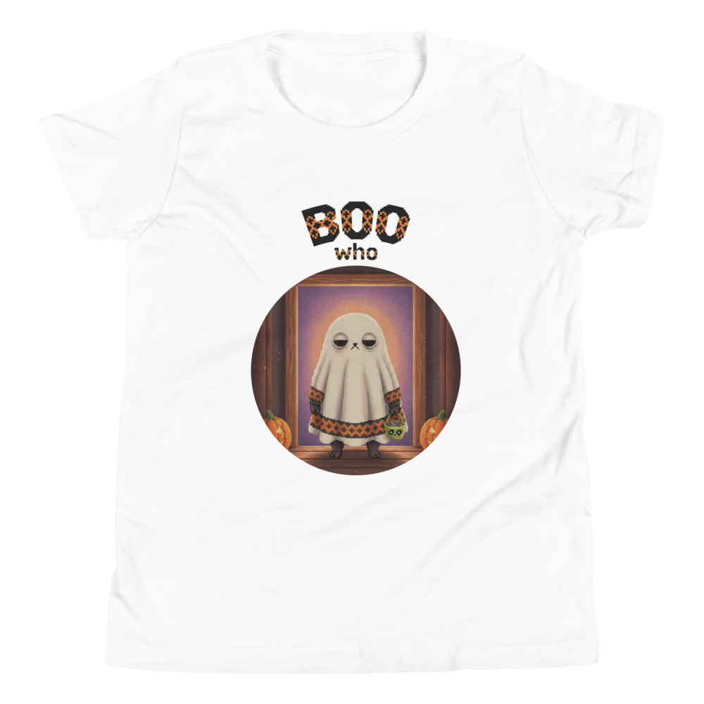 Boo Who Kids' Halloween Ugly Tee — Pure White flat