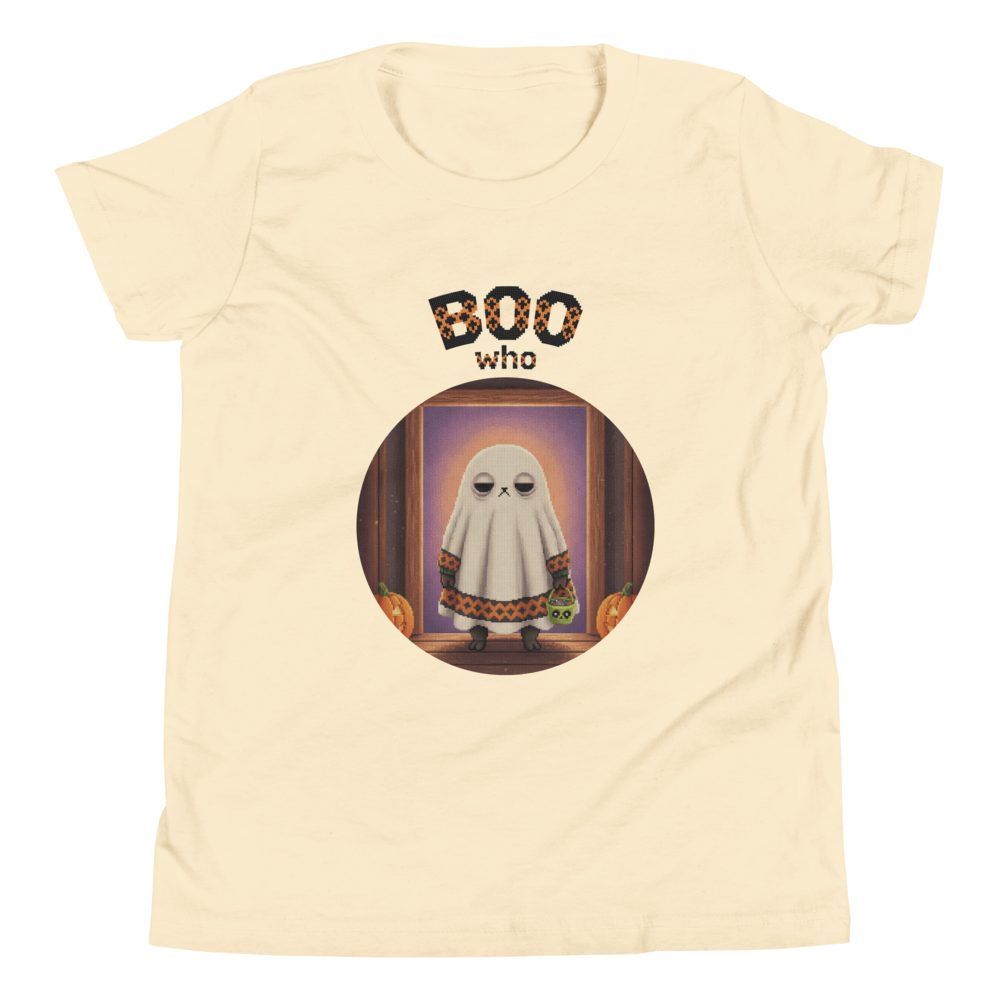 Boo Who Kids' Halloween Ugly Tee — Vintage White flat