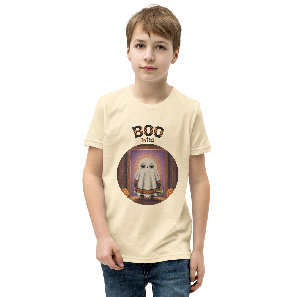 Boo Who Kids' Halloween Ugly Tee — Vintage White model