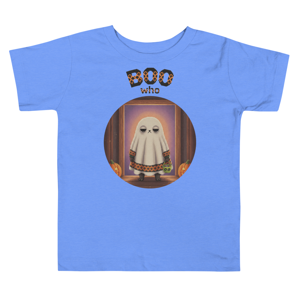 Boo Who Toddler Halloween Ugly Tee โ Blue flat