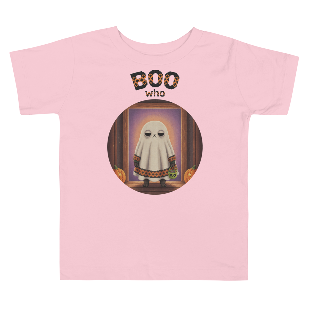 Boo Who Toddler Halloween Ugly Tee โ Light Pink flat