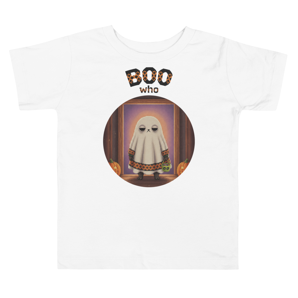 Boo Who Toddler Halloween Ugly Tee โ Pure White flat