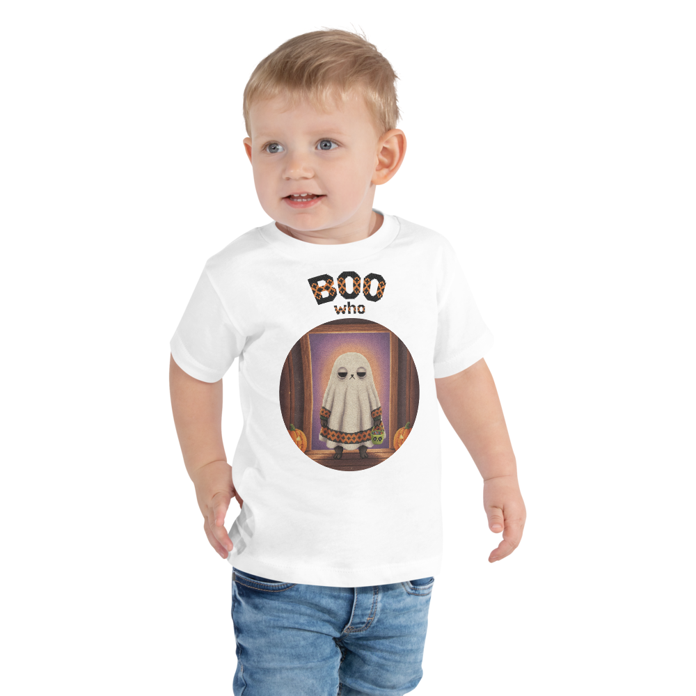 Boo Who Toddler Halloween Ugly Tee โ Pure White model