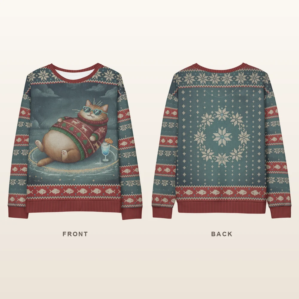 Cool Cat All-Over-Print Christmas Sweatshirt