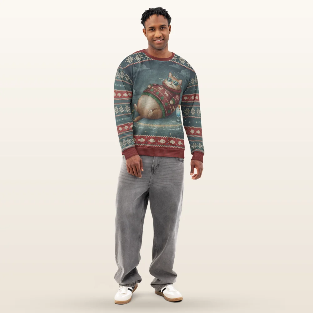 Cool Cat All-Over-Print Christmas Sweatshirt
