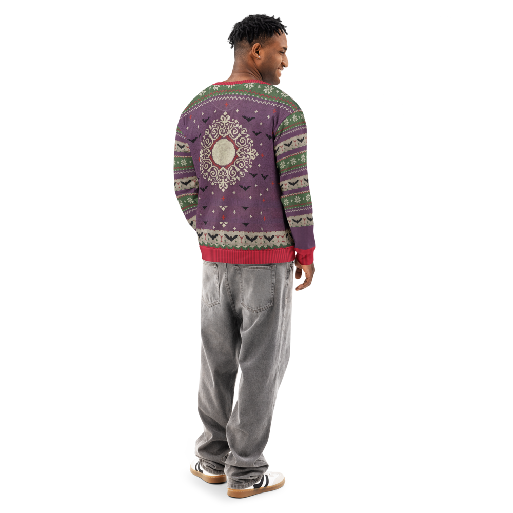 Count Catula Halloween Ugly Sweatshirt, All-Over Print on male model, back